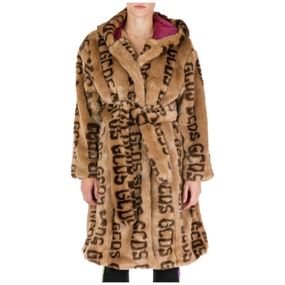 Gcds Brown Faux Fur Logo Coat 🧥